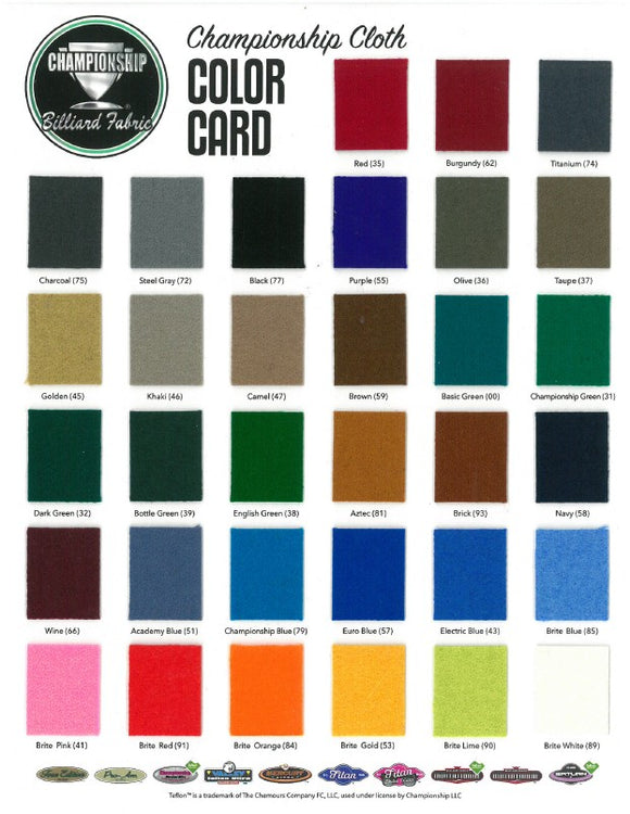 Championship Invitational Billiard Felt | Wool Nylon | Teflon Treated