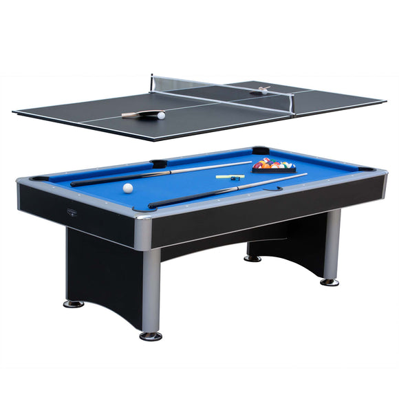 Maverick II 7-ft Pool Table with Table Tennis Top - Black with Blue Felt
